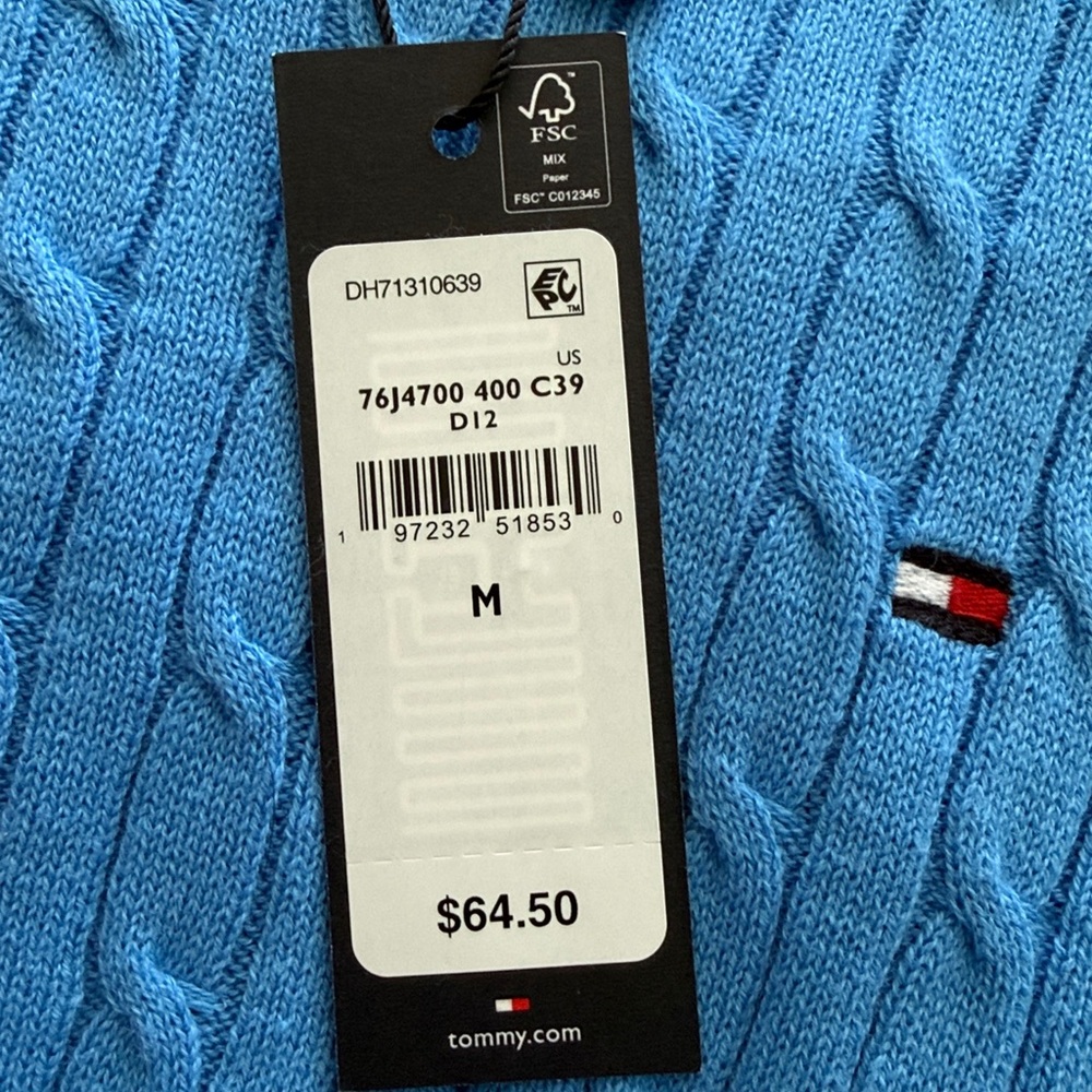 NWT-Tommy Hilfiger Sky Blue Crewneck Short Sleeve Sweater - Picture 6 of 6